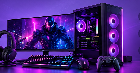 Gaming PC, screen, headset and accessories