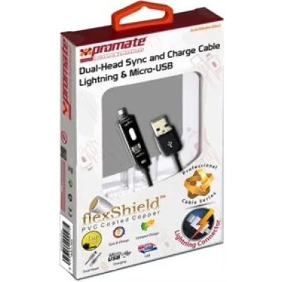 Promate Black LinkmateDuo Dual-ended Charge and Sync cable