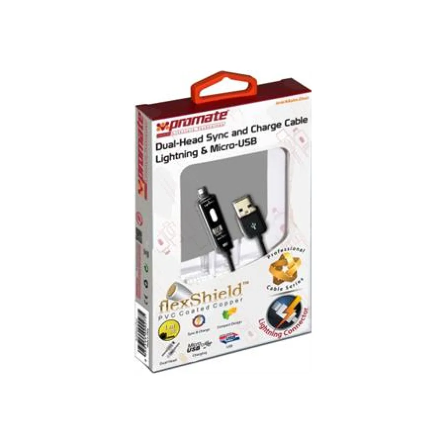 Promate White LinkmateDuo Dual-ended Charge and Sync cable